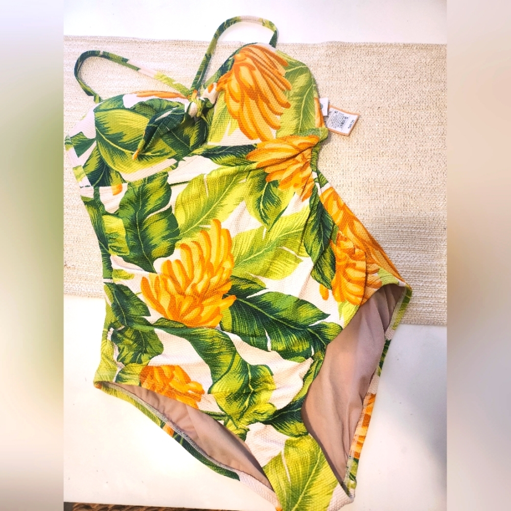 Kona Sol Palm leaf 1pc swimsuit - Picture 1 of 7